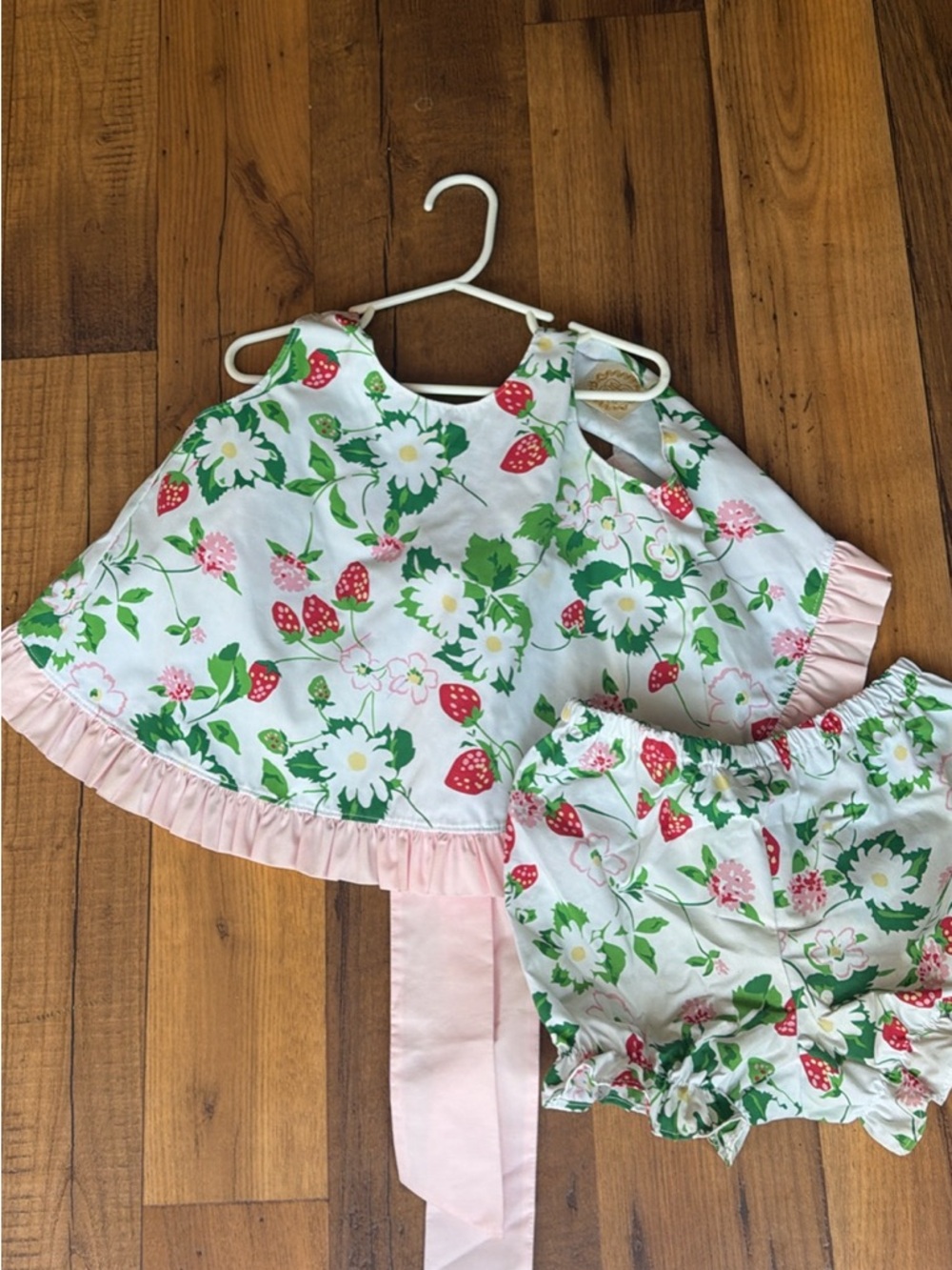 Strawberry Daisy Baby Set - Pink Trim Two-Piece